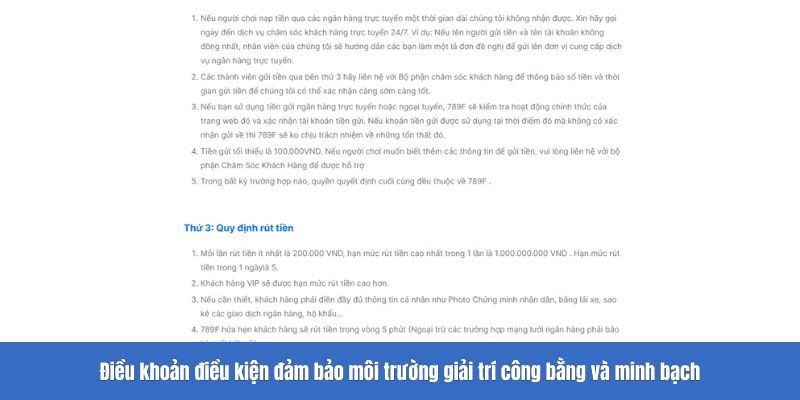 Điều khoản đảm bảo môi trường giải trí công bằng và minh bạch